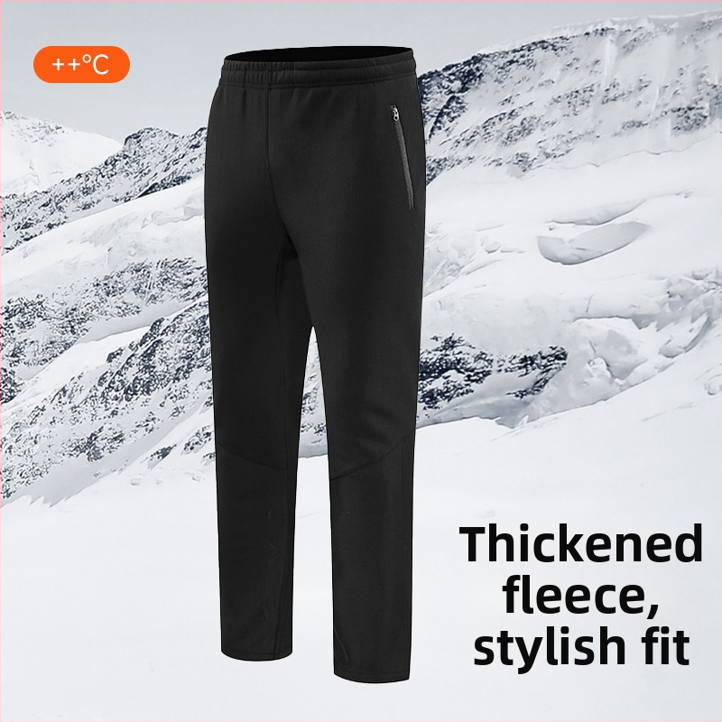 Pánske nohavice s fleecovou podšívkou na zimu, rovný strih, stredný pás, športový/základný štýl, slim-fit