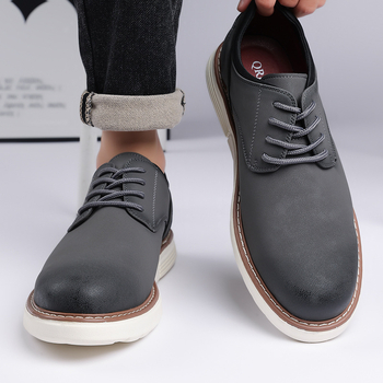 Pánske kožené topánky – business casual Slip-On (vrchný PU materiál, kožená špička, nízky profil, priedušné, gumová podrážka)