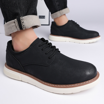 Pánske kožené topánky – business casual Slip-On (vrchný PU materiál, kožená špička, nízky profil, priedušné, gumová podrážka)