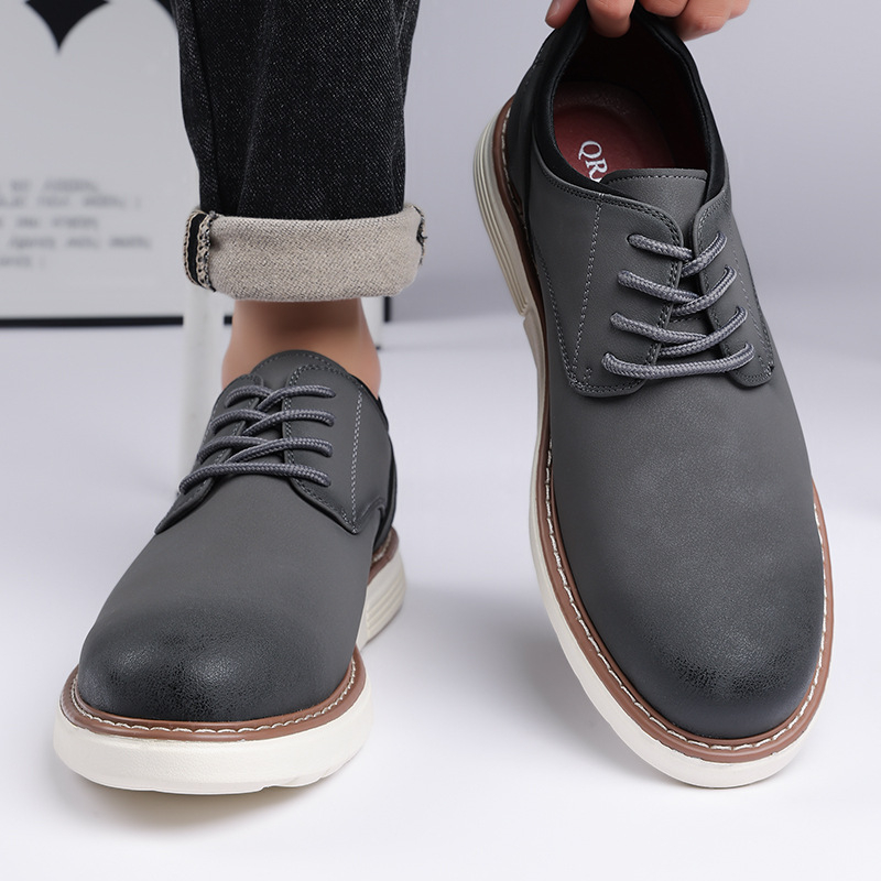 Pánske kožené topánky – business casual Slip-On (vrchný PU materiál, kožená špička, nízky profil, priedušné, gumová podrážka)