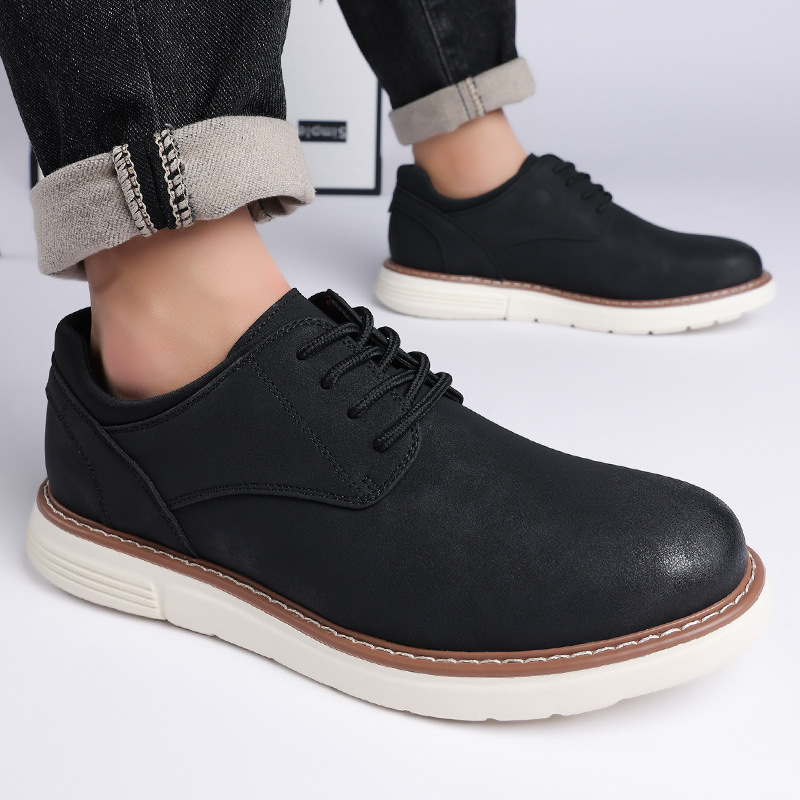 Pánske kožené topánky – business casual Slip-On (vrchný PU materiál, kožená špička, nízky profil, priedušné, gumová podrážka)