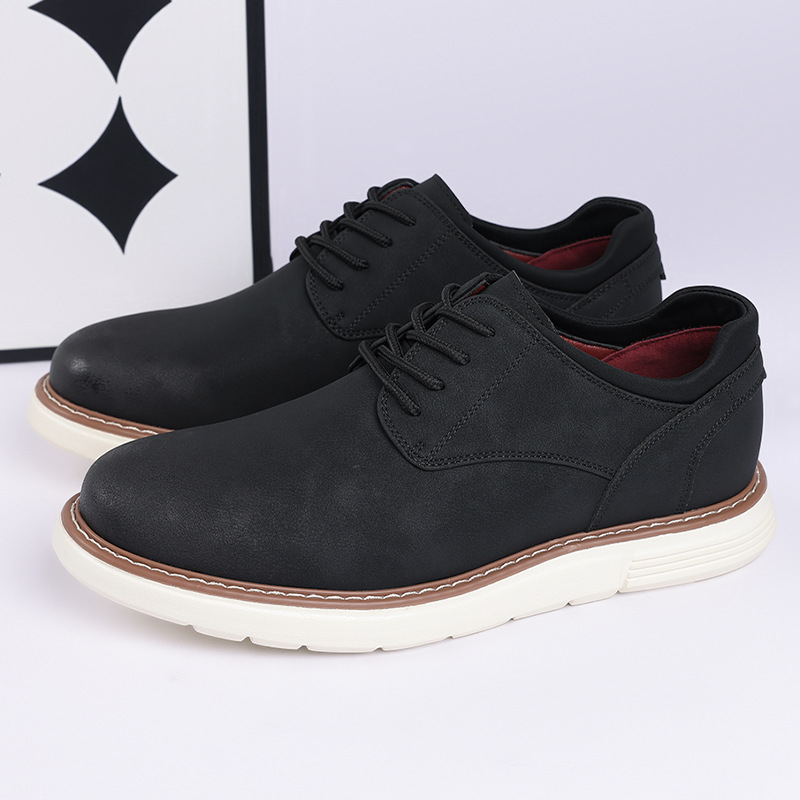 Pánske kožené topánky – business casual Slip-On (vrchný PU materiál, kožená špička, nízky profil, priedušné, gumová podrážka)