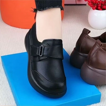 Női kényelmes lazy cipő, kerek orr, Velcro-zárás, középmagas sarok 3–5 cm, platform talp