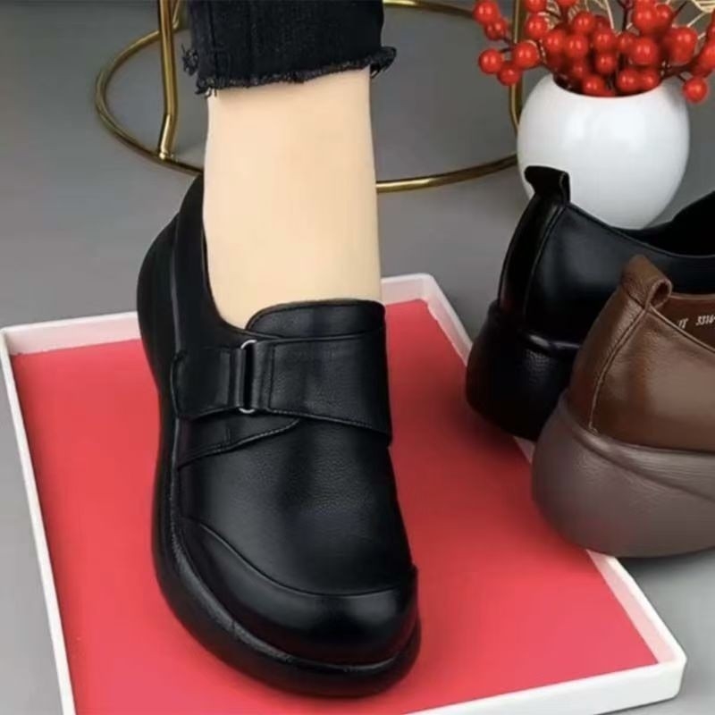 Női kényelmes lazy cipő, kerek orr, Velcro-zárás, középmagas sarok 3–5 cm, platform talp