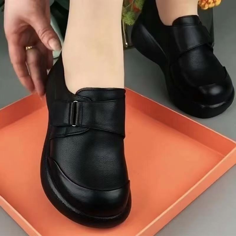 Női kényelmes lazy cipő, kerek orr, Velcro-zárás, középmagas sarok 3–5 cm, platform talp