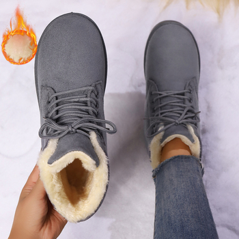 Дамски боти за глезен със суедова горна част, PU подметка, кръгла носка, нисък ток 1–3 см, текстилна стелка, подплата от изкуствен къс пух, слип-он