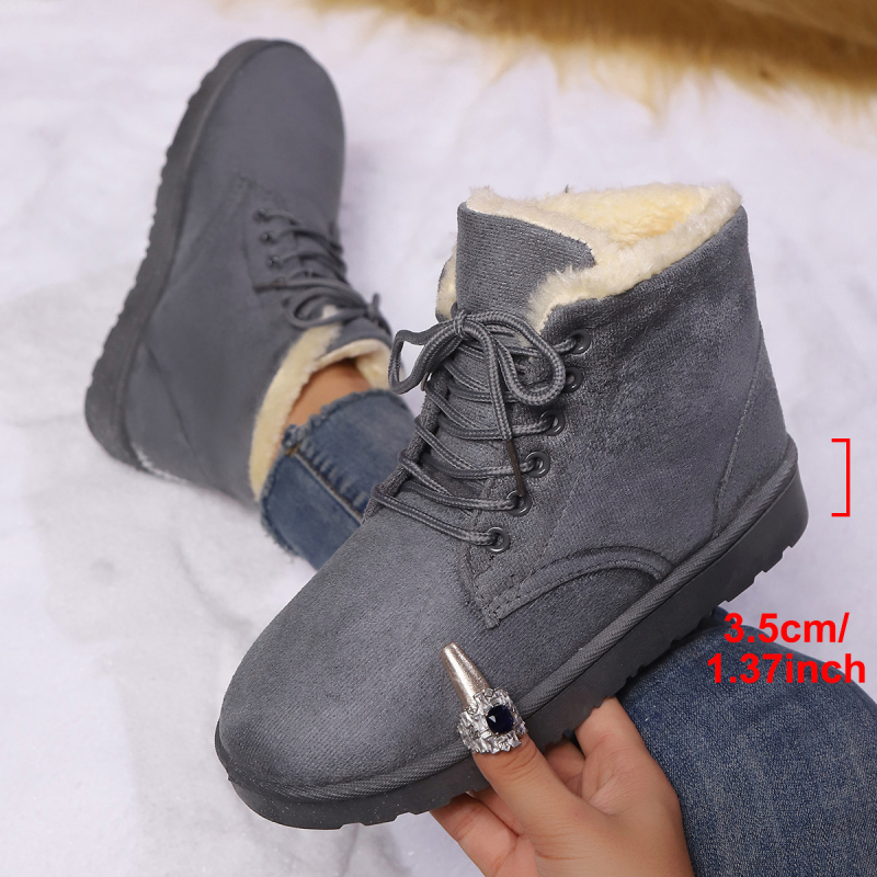 Дамски боти за глезен със суедова горна част, PU подметка, кръгла носка, нисък ток 1–3 см, текстилна стелка, подплата от изкуствен къс пух, слип-он