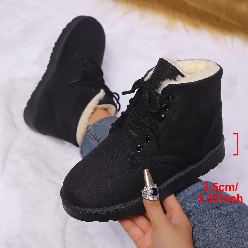 Дамски боти за глезен със суедова горна част, PU подметка, кръгла носка, нисък ток 1–3 см, текстилна стелка, подплата от изкуствен къс пух, слип-он