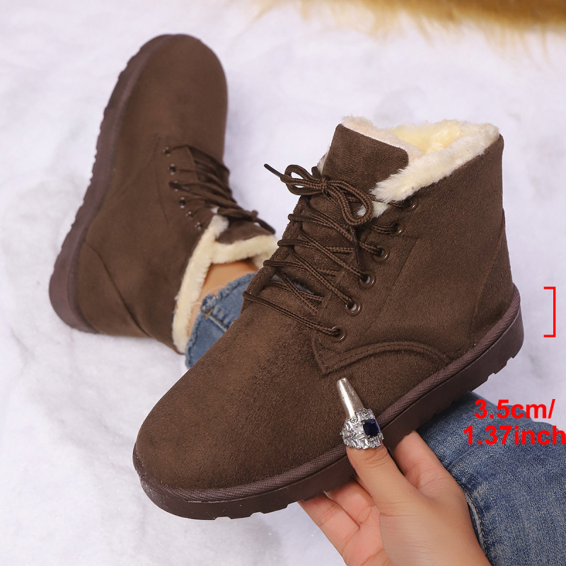 Дамски боти за глезен със суедова горна част, PU подметка, кръгла носка, нисък ток 1–3 см, текстилна стелка, подплата от изкуствен къс пух, слип-он
