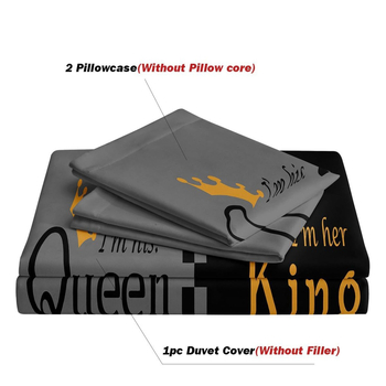 Комплект калъф за завивка за двойки, модерен минималистичен стил, цифров печат, химически влакна, три части, тегло 90 г/м²
