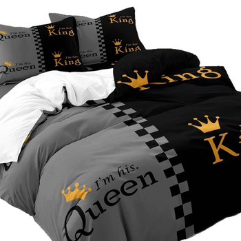 Комплект калъф за завивка за двойки, модерен минималистичен стил, цифров печат, химически влакна, три части, тегло 90 г/м²