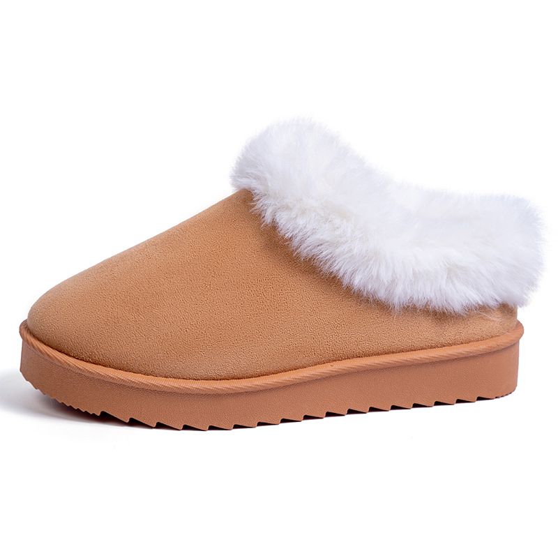 Női velúr slip-on papucs, mesterséges szőrrel bélelt talpbetéttel, alacsony profilú felső rész, kerek orr, PVC talp