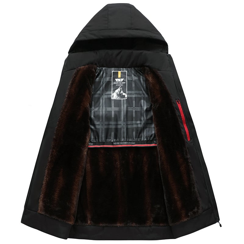 Férfi téli kardigán-stílusú pamut töltött kabát, karcsú fazon, elől cipzár, poliészter töltet, fleece bélés