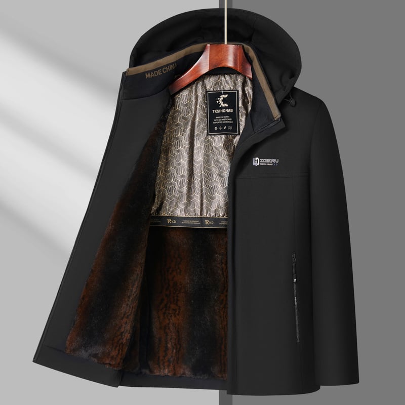 Férfi téli kardigán-stílusú pamut töltött kabát, karcsú fazon, elől cipzár, poliészter töltet, fleece bélés