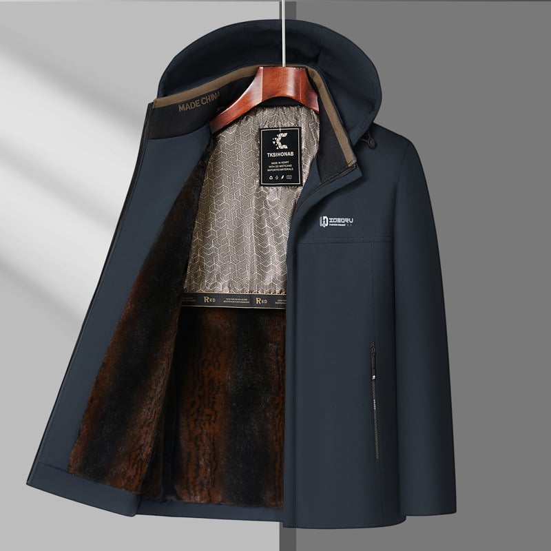 Férfi téli kardigán-stílusú pamut töltött kabát, karcsú fazon, elől cipzár, poliészter töltet, fleece bélés