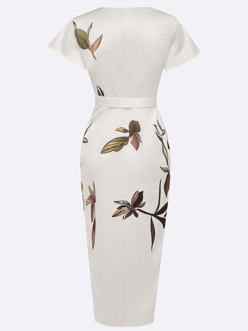 Rochie cu imprimeu, fustă lungă neregulată, fără guler, mâneci scurte, stil urban, poliester