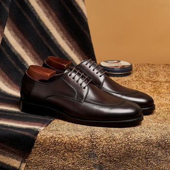 Дерби обувки за мъже, горна част от топ-грейд кравешка кожа, гумена подметка, кръгъл нос, връзки