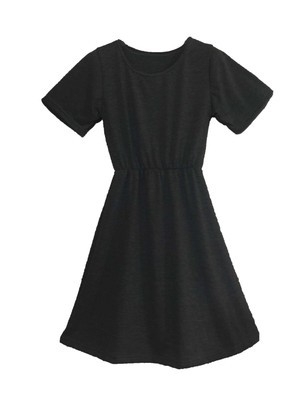 Rochie cu guler rotund, talie înaltă, fustă plisată neregulară, din amestec de bumbac cu elastan, mâneci scurte