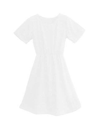 Rochie cu guler rotund, talie înaltă, fustă plisată neregulară, din amestec de bumbac cu elastan, mâneci scurte