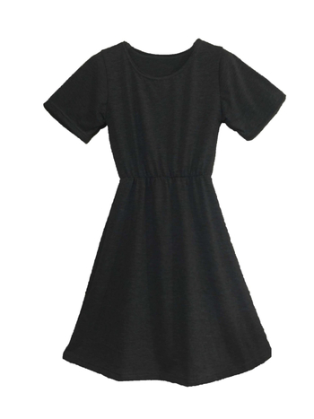 Rochie cu guler rotund, talie înaltă, fustă plisată neregulară, din amestec de bumbac cu elastan, mâneci scurte