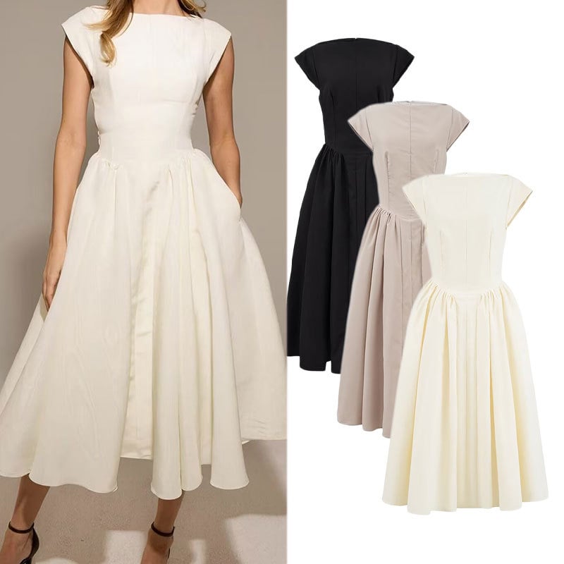 Rochie fără mâneci, plisată, midi, în croială A-line, fără spate