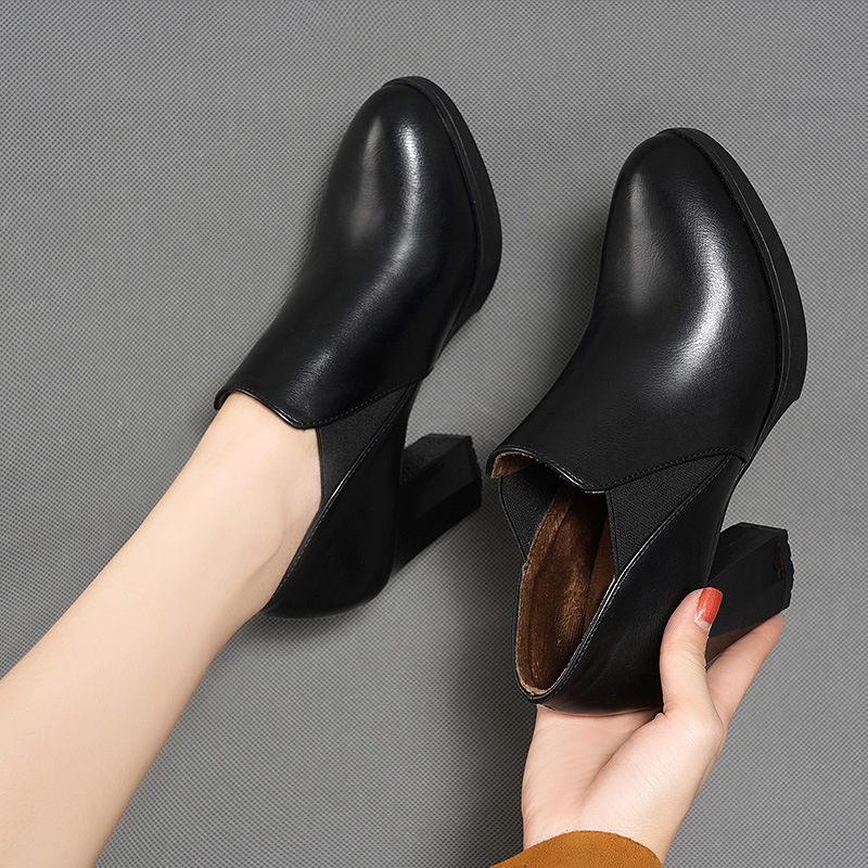 Női magas sarkú cipő vízálló platformával, kerek orrú, fleece-bélés, oldalsó cipzár, vastag sarok 6–8 cm