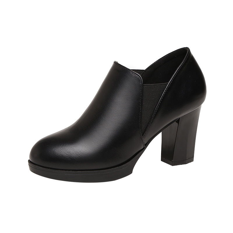 Női magas sarkú cipő vízálló platformával, kerek orrú, fleece-bélés, oldalsó cipzár, vastag sarok 6–8 cm