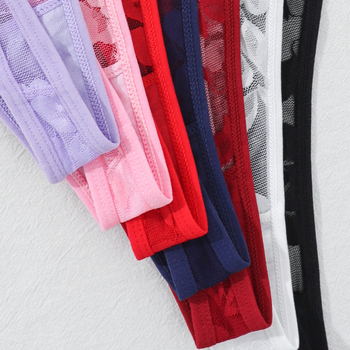 Dámske tangá z čipky s motívom rozbitých kvetov, priedušná pletená látka, hlavný materiál nylon, podšívka v rozkroku bavlna, nízky pás, značka Yasi, kód Q109