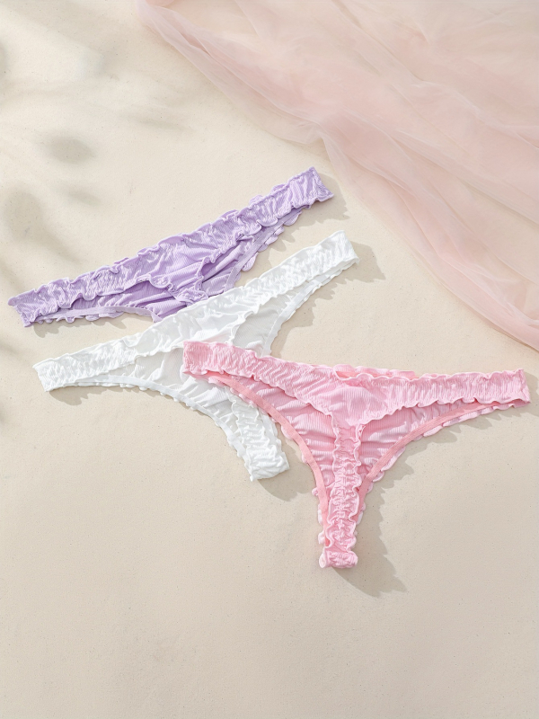 Set čipkovaných mašničiek s volánmi (3 ks) – nízka pás, stredná elasticita; PP materiál; kruhový priečny rez