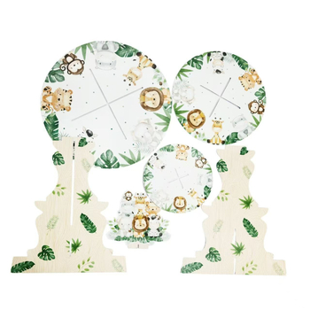 Trojposchodový stojan na tortu s motívom džungle zvierat pre detskú oslavu, jednorazový papierový stojan na dezerty