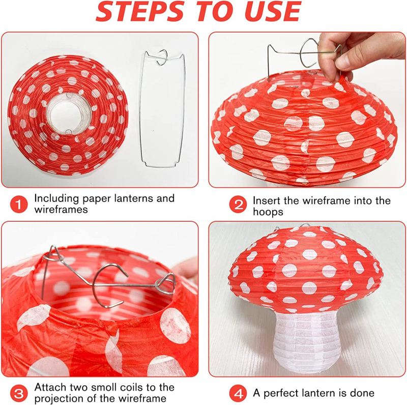 Papirnate lampion u gljivi oblik – papirnati lampion s oblikom gljive, dekoracija vrta i travnjaka, rekvizit za zabavu, vrtić dekoracija