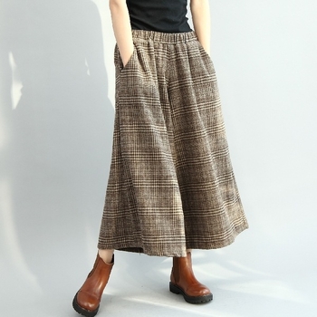 Ženske široke hlače, cropped, pamuk-vuna smjesa, 50–70% pamuka, mikro-elastičnost, književno-retro stil