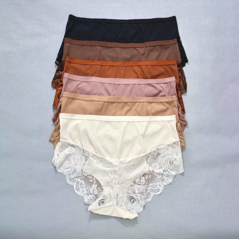 Dámske nohavičky s pásom na strednú výšku z nylonu, priedušné, podšívka z bavlny 80–90%, pletené, pre všetky ročné obdobia