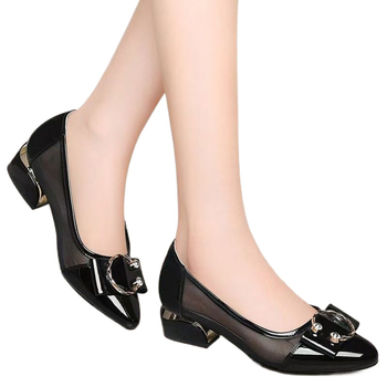 Ženske loafers od sintetičke kože za posao - srednja visina peta 3-5 cm, zaobljeni nos, jednostavno slip-on, podstava od kože, gumena potplata, sve sezone