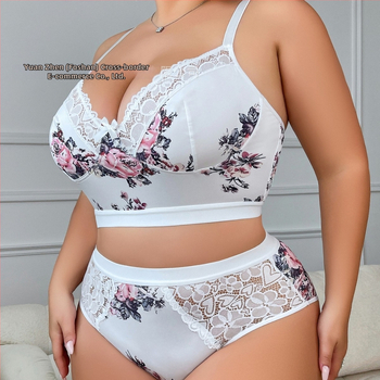 Set spodného prádlena s kvetinovým vzorom a krajkou, podprsenka s mašličkou, pohodlné a priedušné, Polyester 95% / Spandex, pre vek 18–40 rokov, vhodné pre všetky ročné obdobia