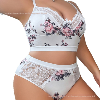 Set spodného prádlena s kvetinovým vzorom a krajkou, podprsenka s mašličkou, pohodlné a priedušné, Polyester 95% / Spandex, pre vek 18–40 rokov, vhodné pre všetky ročné obdobia