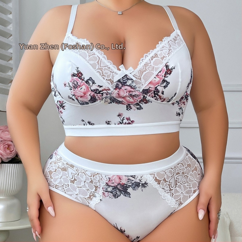 Set spodného prádlena s kvetinovým vzorom a krajkou, podprsenka s mašličkou, pohodlné a priedušné, Polyester 95% / Spandex, pre vek 18–40 rokov, vhodné pre všetky ročné obdobia