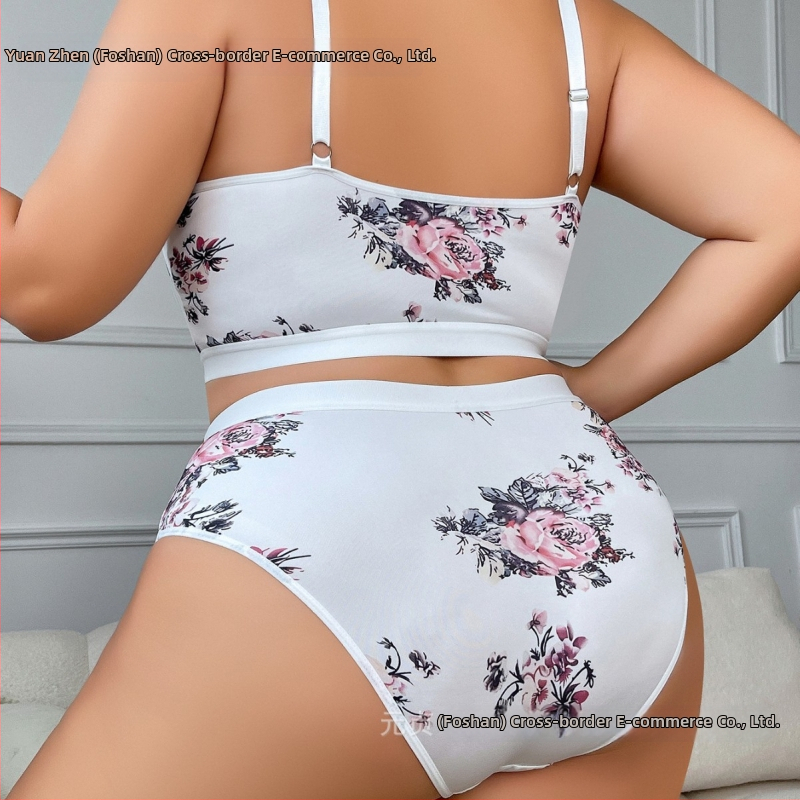 Ziedu raksta mežģīņu apakšveļas komplekts ar lentīšu dekoru, ērts un elpojošs, Poliesteris 95% / Spandex, jauniešiem 18–40 gadiem, piemērots visām sezonām