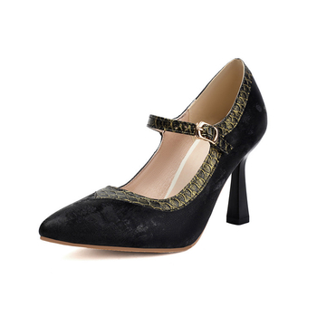 Visoke štikle s okruglim nosom, PU gornji dio, debeli pet, visina potpetice 6–8 cm, kopčasti kaiš