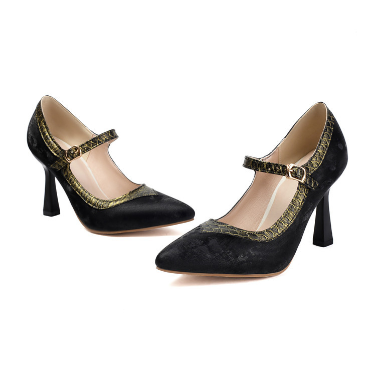 Visoke štikle s okruglim nosom, PU gornji dio, debeli pet, visina potpetice 6–8 cm, kopčasti kaiš