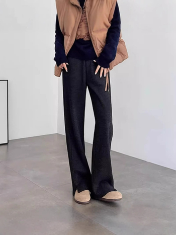 Pantaloni cu talie înaltă, croială dreaptă, stil casual (Toamnă 2024; Poliester 80-90%; Spandex)