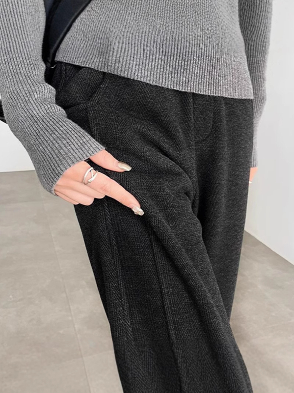 Pantaloni cu talie înaltă, croială dreaptă, stil casual (Toamnă 2024; Poliester 80-90%; Spandex)