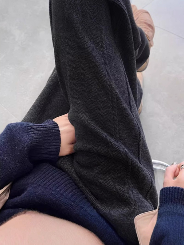 Pantaloni cu talie înaltă, croială dreaptă, stil casual (Toamnă 2024; Poliester 80-90%; Spandex)