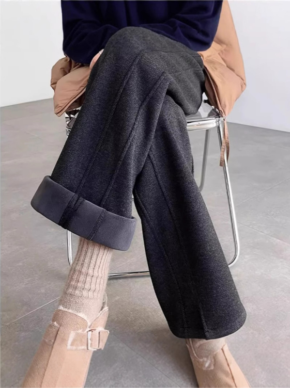 Pantaloni cu talie înaltă, croială dreaptă, stil casual (Toamnă 2024; Poliester 80-90%; Spandex)