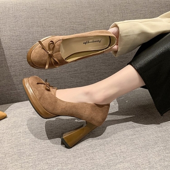 Cipele s visokim heel-om od velura, korejskog stila, za žene, s petom iznad 8 cm