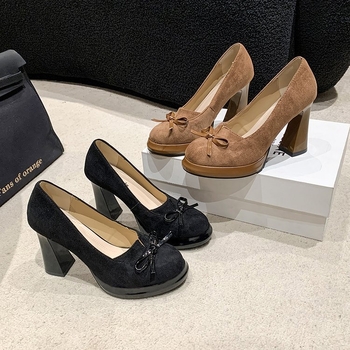 Cipele s visokim heel-om od velura, korejskog stila, za žene, s petom iznad 8 cm