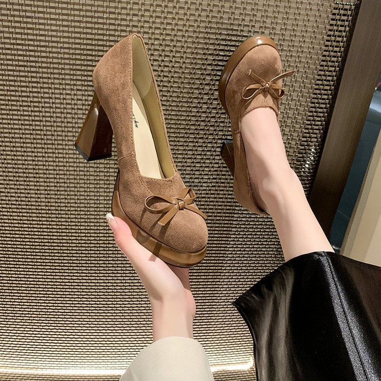 Cipele s visokim heel-om od velura, korejskog stila, za žene, s petom iznad 8 cm