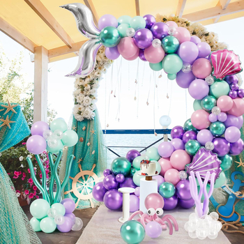 Σετ αλυσίδας μπαλονιών από λατέξ, με θέμα γοργόνας, κυκλικά διακοσμητικά μπαλόνια, με εκτυπωμένο λογότυπο, 184 τεμάχια