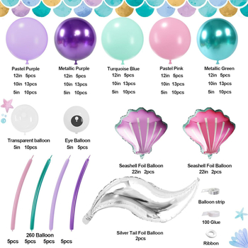 Σετ αλυσίδας μπαλονιών από λατέξ, με θέμα γοργόνας, κυκλικά διακοσμητικά μπαλόνια, με εκτυπωμένο λογότυπο, 184 τεμάχια