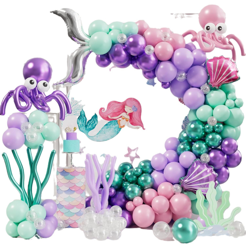 Σετ αλυσίδας μπαλονιών από λατέξ, με θέμα γοργόνας, κυκλικά διακοσμητικά μπαλόνια, με εκτυπωμένο λογότυπο, 184 τεμάχια